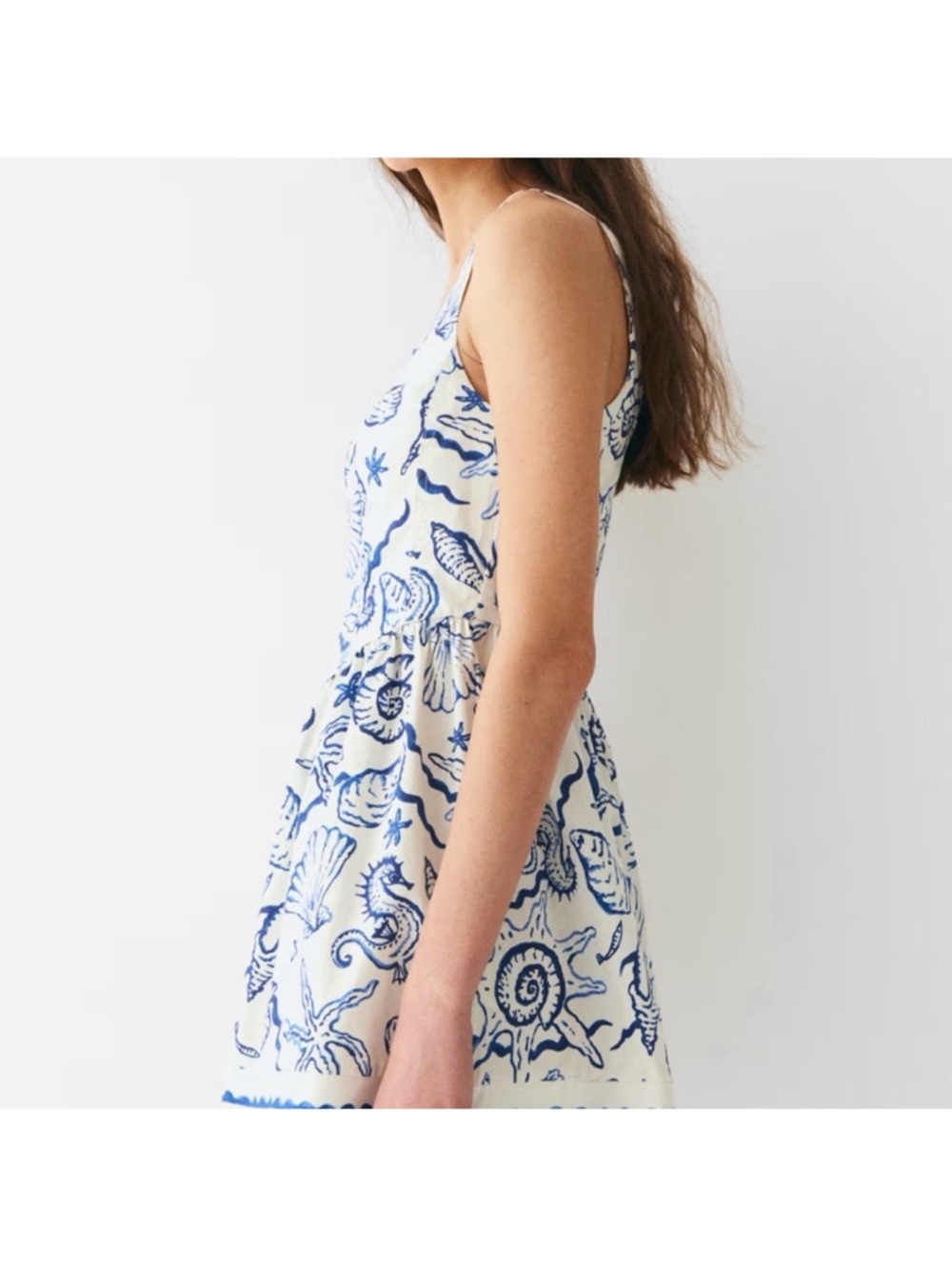 NWT H&M White Mini Dress with Blue Seashell Print - Picture 5 of 8